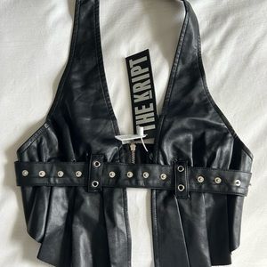 BRAND NEW WITH TAGS!! THE KRIPT BLACK LEATHER HALTER TOP!!!